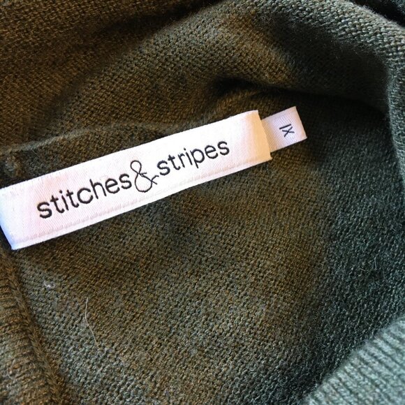 Stitches & Stripes Knit Sweater Top XL Olive Green Hooded Thumb Holes Boho - Picture 6 of 11